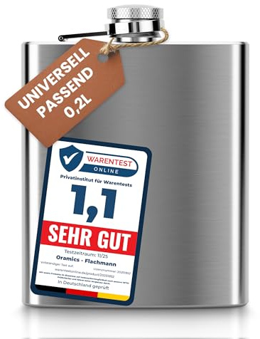 Oramics 200ml Flachmann aus Edelstahl - Rostfreier, extra flacher Taschenflachmann 7oz. - Geschenkidee für den Mann, Trauzeugen Geschenk und perfekt für Junggesellenabschiede