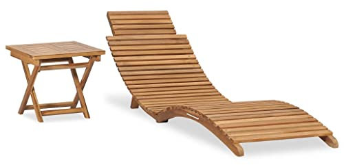 INLIFE Tumbona plegable con mesa de madera maciza de teca