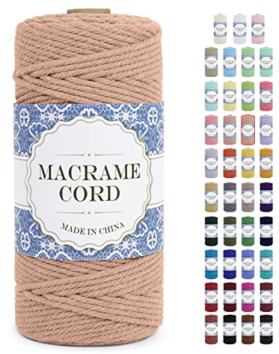 Uiopa Hilo Macrame 3mm x 100m Cuerda Macrame Gruesa Cuerda de Algodon Natural de 4 Hilos, Hilo de Macrame Cordel para Manualidades Macrame Pared Cortina Colgador de Plantas Decoración (Albaricoque)