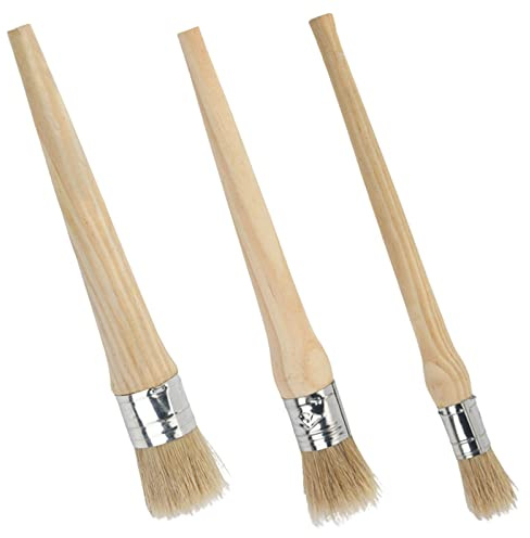 3-pack kritfärg vaxborste set naturlig borst rund färgborste trähandtag färg vaxborste för vaxning trämöbler (20 mm 25 mm 30 mm)