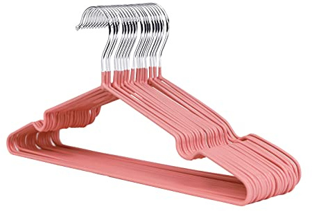 1Above 25 Perchas de Metal con Revestimiento de Goma, Resistentes, ahorran Espacio, para armarios, percheros, percheros, rieles Finos y Antideslizantes, cromados (Rosa)