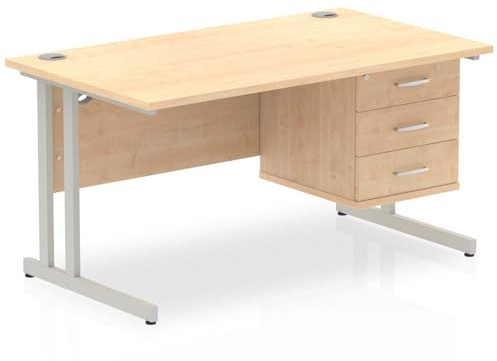 OPO Impulse Freestanding 1200/1400/1600/1800mm Rectangular Desk 2/3/2&3/2x2/3x2 Drawer Cantilever Leg | Sturdy Build Weather & Heat Resistant Melamine Finish Desk Maple 3 Drawer 1400