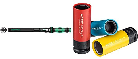 Wera 05075626001 Click-Torque C 3 Push R/L, einstellbarer Drehmomentschlüssel, 1/2, 40-200 Nm & HAZET Steckschlüssel-Satz 903SPC/3 | 12,5 mm Vierkantantrieb (1/2 Zoll), 17/19/21 mm Schlüsselweite