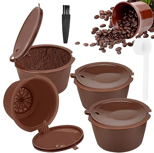 PEALOVCOM 4 Pz Capsule per Caffe Ricaricabili Cialde Caffè Ricaricabili Capsula di Caffè in Plastica Riutilizzabile con Filtro Capsule Riutilizzabili Caffe con Spazzola di Pulizia e Mestolo