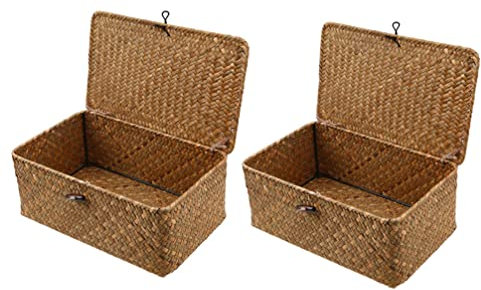 Cabilock 2stücke Teiliges Seegras Wäschekorb Handgewebte Aufbewahrungsbox Für Spielzeug Kleidung Und Haushaltsgegenstände Eco-freundlicher Organizer Mit Natürlichem Look