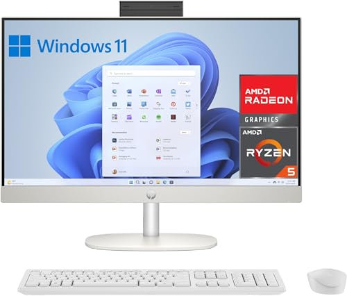 HP All-in-One 24-cr0007ss - Ordenador de sobremesa 23,8 Full HD con cámara, Teclado y ratón inalámbricos (AMD Ryzen 5 7520U, 16GB RAM, 512GB SSD, AMD Radeon Graphics, Windows 11 Home) Blanco