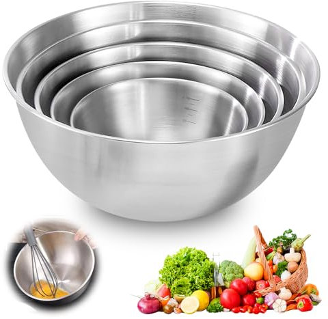 Nizirioo 5 ciotole in acciaio inox, per insalata, in acciaio inox, per la cucina, 1 l, 2 l, 2,5 l, 3,5 l, in acciaio inox, salvaspazio