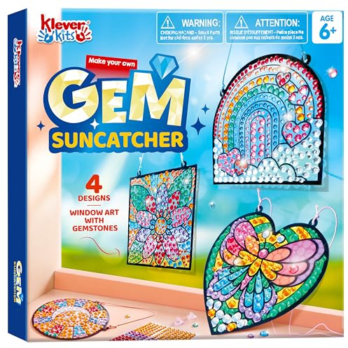 Klever Kits 4PCS Window Art Suncatcher Kits, Fun Gem Painting Kits, Diamond Art and Crafts for Boys Girls, Great Crafts Gift for Kids Birthdays Christmas Ages 6+
