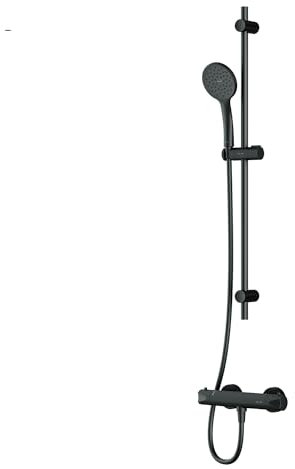 Set für Dusche - Brausethermostat & Duschset, Brauseset - Handbrause, Duschstange und Thermostat, Duschset und Duschthermostat, rund, Duscharmatur mit Thermostat für Badezimmer, F428TA46, Schwarz matt