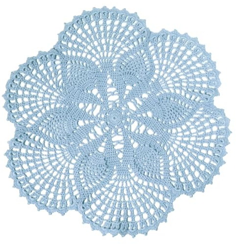 BOMHCS Napperon rond en dentelle au crochet fait à la main de 39,4 cm à 44,5 cm avec 6 pétales de fleurs, dessous de verre, napperons vintage pour vase, dessous de verre (1, bleu clair)