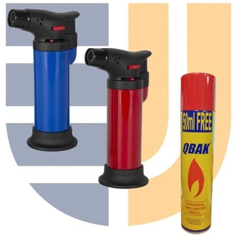 Uboon - Pack 2 Mini Soplete Culinario para Cocina: Flambeador de Gas con Llama Ajustable - Ideal para Caramelizar, Crema Catalana y Barbacoas - Color Aleatorio - ¡Incluye Bombona de Gas de Regalo!