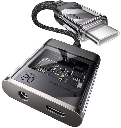 JSAUX USB C zu 3.5mm Kopfhörer und Ladegerät Adapter, 2 in 1 Typ C zu Aux Audio Buchse mit PD 60W Hi-Res 16-bit/48kHz Dongle für Kopfhörer Kompatibel mit Galaxy S24/23, Pixel 9/8, iPad Pro, iPhone 17