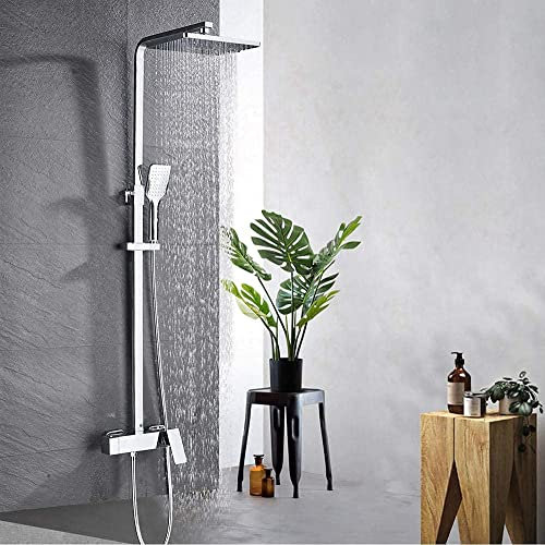 DLAZUM Juego de Ducha Cromado montado en la Pared, Grifo de Ducha de Lluvia, regadera giratoria, Juego de Ducha de baño, Cabezal de Ducha de Mano, Grifo de baño de Lluvia