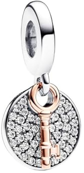 Femme Charms Clé de bonheur à deux tons Coccinelle rouge Argent Sterling 925 Pendentif avec Zircon Cubique pour Bracelet