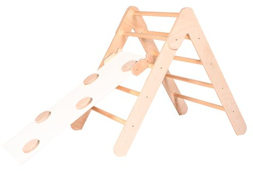 mamikids - Arrampicata per Bambini Richiudibile in Legno Naturale, Triangolo Montessoriano con Scivolo per Bambini 1-5 Anni, Giochi Educativi Montessori - Made in Italy