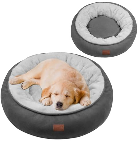 EvcgoX Hundebett flauschig，Hundekorb- Ø70 cm Donut Hundekissen,waschbare Hundekorb,Hundebett für mittelgroße Hunde Doppelseitiges Hundekissen für alle Jahreszeiten (Grau)