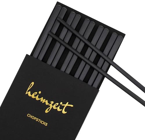 heimzeit Essstäbchen aus hochwertigem Fiberglas in Schwarz, 5 Paar Stäbchen im stilvollen Design, Chopsticks spülmaschinenfest und wiederverwendbar