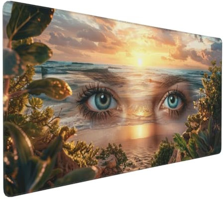 Large Mouse Pad 1200x600x4mm Beach Gaming Mouse Mat Eye XL Mousepad Anti-Fray Stitched Edges with Non-Slip Rubber Base,Ergonomic Mouse Pad Extended Desk Mat,for Home Office Accessories PC,Laptop