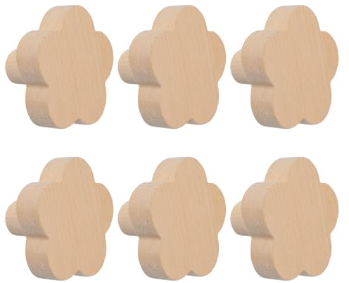 MOROBOR 6 Holzgriffe mit Blumenform und einer einzigen Bohrung, selbstklebende Buchenholz-Schrankknöpfe, Holzgriffe für Schränke und Schubladen mit Schrauben