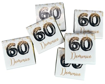Generico Cioccolatini Personalizzati Fondenti o al Latte, Set da 20 o più | Con Nome e Numero Anni, Bomboniere e Regali di Compleanno, Da 10 a 99 Anni