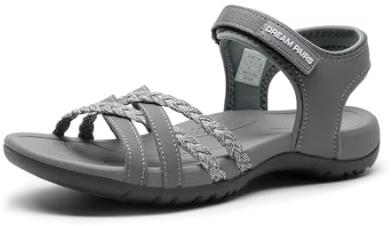 DREAM PAIRS Damen Sportsandalen mit gepolstertem EVA-Fußbett & rutschfester Gummisohle, Atmungsaktive Outdoor-Sandalen für Strand, Wandern & Alltag,Size 38,Grau,DWUMST2504