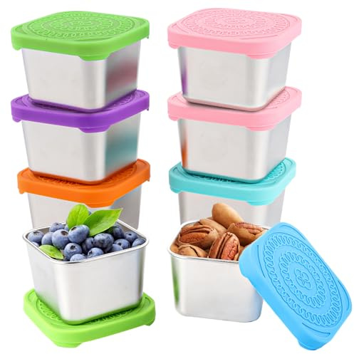 LDXDRU 8 Stück Kleine Dosen mit Deckel, 180ml Soßen Behälter Edelstahl Behälter mit Deckel, Mini Dosen Snackbox, Joghurtbecher to Go, Brotdose Klein Metalldosen, Dip-Schalen