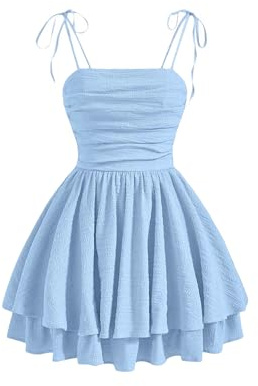 GORGLITTER Women's Tiered Ruffle A Line Cami Dresses Tie Shoulder Ruched Bust Smocked Short Sundress