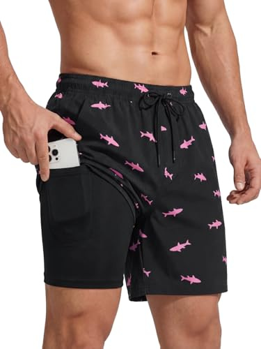 Valcatch Men's Swim Shorts with Compression Liner | Quick dry swimming trunks with inner pocket. UPF 50+ beach board shorts for summer holiday, surfing and water sports.