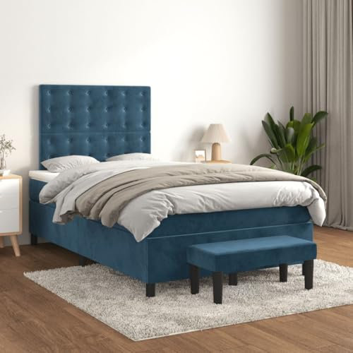 KTHLBRH Bettgestell Familienbett Doppelbett Schlafzimmer möbel Boxspringbett mit Matratze Dunkelblau 120x200 cm Samt
