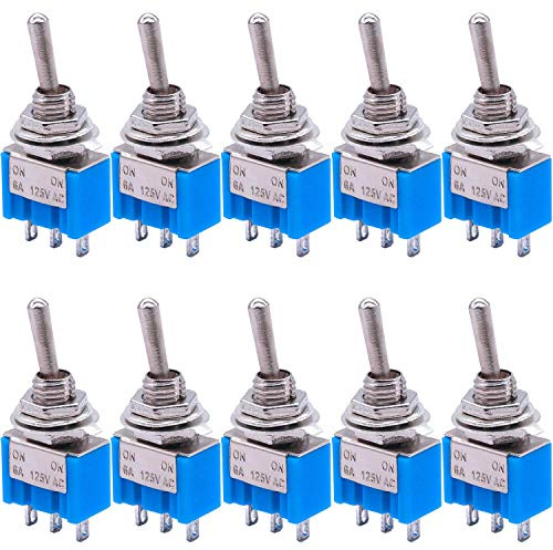 Asyduey 10 PièCes SPDT Mini Interrupteur à Bascule 3 Broches 2 Positions ON/ON Miniature Interrupteur à Bascule 6A 125V AC Interrupteur à Bascule -102