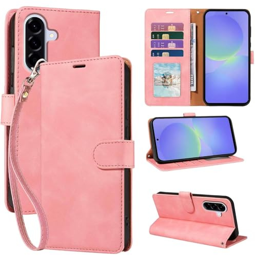 GOTOURED for Samsung A36 Phone Case, Wallet Soft Leather, 4 Card Slots Holder RFID Blocking, Shockproof Protective Kickstand Wrist Strap Folio Flip Cases Cover for Samsung Galaxy A36 5G (Pink)