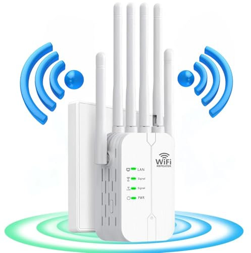 Ripetitore WiFi,Amplificatore di Segnale WiFi,6 antenne, 2 porte LAN, wifi extender,modalità ripetitore/router/AP, range extender wi fi domestico e ufficio con copertura fino a 10000 Piedi cubi