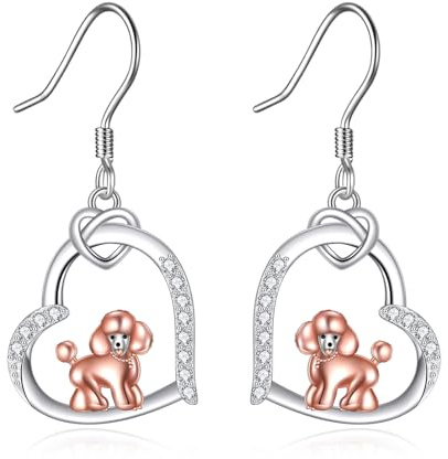 DAYLINLOVE pudel örhängen 925 sterlingsilver pudel örhängen hjärta hund smycken gåvor för kvinnor mor fru pudel älskare, Sterling Silber, Sterlingsilver, Ingen ädelsten