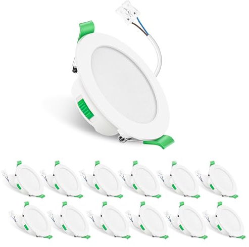 ALUSSO IP65 LED Einbaustrahler 7W 3CCT Dimmbar 68mm Spots, Weiss 12er Set | 3000K/4000K/6500K Verstellbar Einbauspots, 230V Ultra Flach Einbauleuchten Für Zimmer, Badezimmer, Küche, Büro, Dachvorsprung