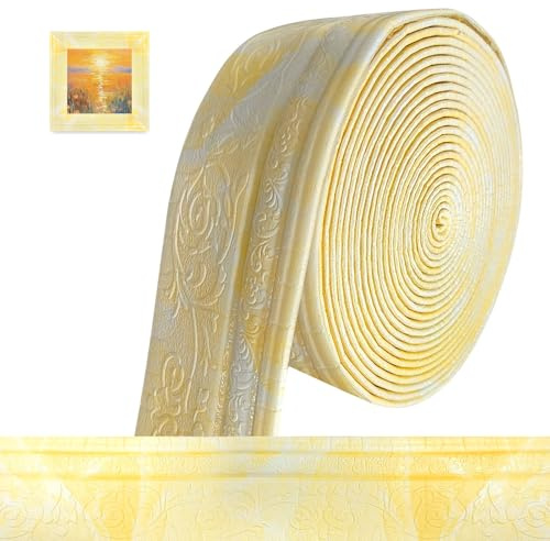 Bordüre autoadesiva 3D per pareti - 10m x 10cm x 5mm - Bordi autoadesivi decorativi, impermeabili, per battiscopa, bordi autoadesivi per angoli, linee e soffitti, giallo-bianco
