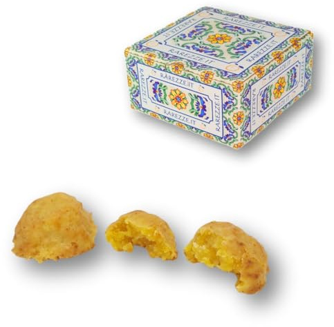 RAREZZE - biscuits siciliens à la pâte d’amande FAIBLE EN SUCRE à la Mandarine | boîte cadeau décorée 400gr | Spécialités siciliennes, pâtisseries artisanaux, cannoli, cassata siciliana