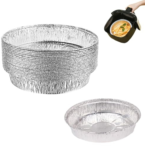 Teglie in Alluminio Usa e Getta, 20 pezzi Teglie per Torte, Contenitori per Alimenti Monouso, Teglie per Pizza, Contenitori per Forno, Compatibile con diverse friggitrici ad aria (Rotondo, 20cm)