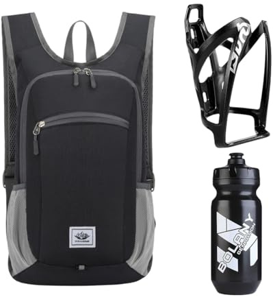 ZGCXRTO Mochila Para Bicicleta 15 L Impermeable Mochila Deportiva Ultraligera & 610ml Botellero Portavasos Botella Bicicleta Ciclismo Deporte Escalada Correr Accesorio Para Carretera Negro