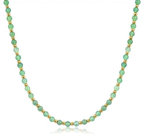 ADRAMATA Naturstenar halsband 3 mm naturliga stenar rostfritt stål pärlhalsband 5 mm guldpläterad kristall halsband rund hals sommar halsband dam presentförpackning