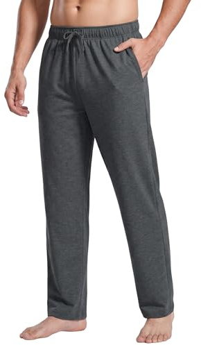 PINSPARK Pantalones de chándal para hombre, de algodón, ligeros, cintura elástica con cordón, con bolsillos, pantalones de yoga, pantalones de casa, pantalones de ocio