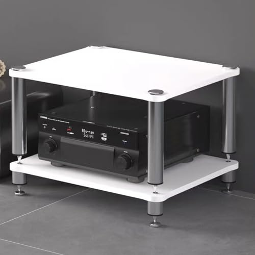 Audio Rack HiFi Rack Aus Holz & Stahl, HiFi Regal Stereo-Audio-Medienschrank, Audio-Komponenten, Aufbewahrung für Computertisch, für Audioanlage Stereoanlagen(White,40cm/15.7in)