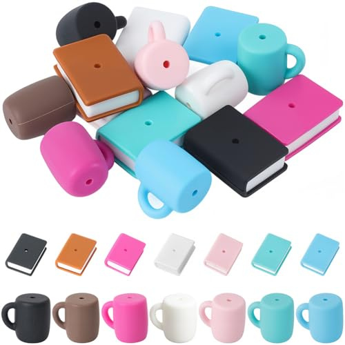SUNNYCLUE 1 boîte de 14 styles de Perles en Silicone pour Tasse à Café Perles Focales en Silicone en Vrac Colorées 3D Assortiment de Caoutchouc Espaceurs Lâches pour la Fabrication de Bijoux Fournitur