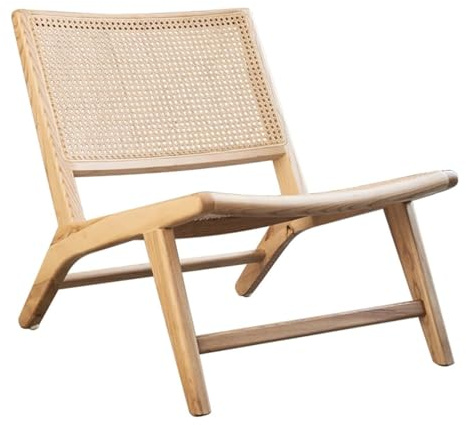 esmen Rattan-Akzentstuhl mit gewebter Rückenlehne und Sitzfläche, bequemer, atmungsaktiver Holzstuhl for Schlafzimmer, Terrasse, Balkon