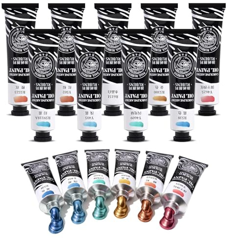 Paul Rubens Set di colori ad olio metallizzati, 9 colori x 60 ml, tubi grandi professionali, per tela, legno, elevata saturazione e consistenza, forniture artistiche per artisti, principianti