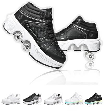 2-in-1 Retractable Roller Skate Shoes for Women and Men - 4 Rounds Shoes That Turn Into Roller Skates With Removable Wheels for Girls and Boys