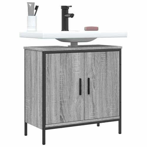 Mobile Base Lavabo in Legno Grigio Sonoma, Struttura Robusta con Acciaio Verniciato, Design Salvaspazio con Ripiano per Lavandino, Mobiletto Sotto Lavabo Bagno, Armadietto da Bagno, 60x30x60 cm