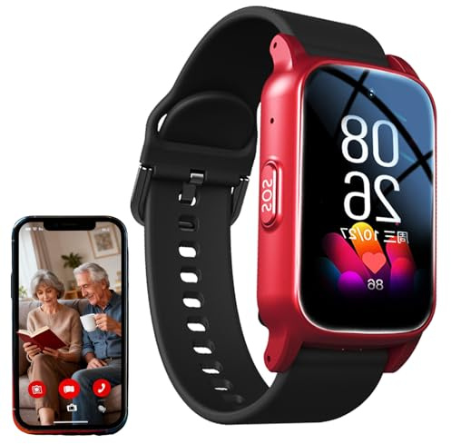DHsdlpLU Montre connectée pour Seniors avec détection de Chute, GPS intégré, Alarme personnelle, étanche, idéale pour Le Suivi d'activité et Les Situations d'urgence Red