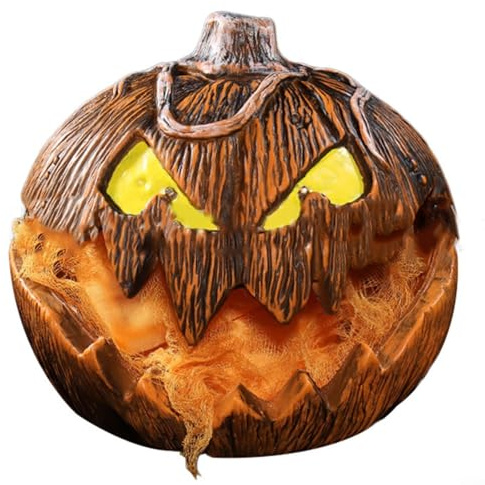 Halloween Animatronic Spaventosa testa di zucca ornamentale, sollevamento vocale con occhi luminosi, decorazione per esterni e interni (21 x 20 x 20 cm)