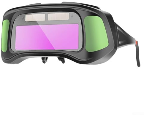 Occhiali da saldatura auto-oscuranti con opzioni di vero colore e lenti verdi, montatura in policarbonato, alimentazione solare + backup, 170 × 77 mm (grigio)