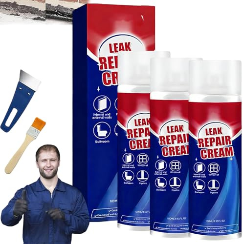 100ml Leak Repair Cream, Spray D'Étanchéité Imperméable, Spray Etancheite Exterieur Avec Pinceau - Scellage Instantané Des Fissures Et Des Trous | Pour Toiture, Tuyaux, Joints Etc (3PC)